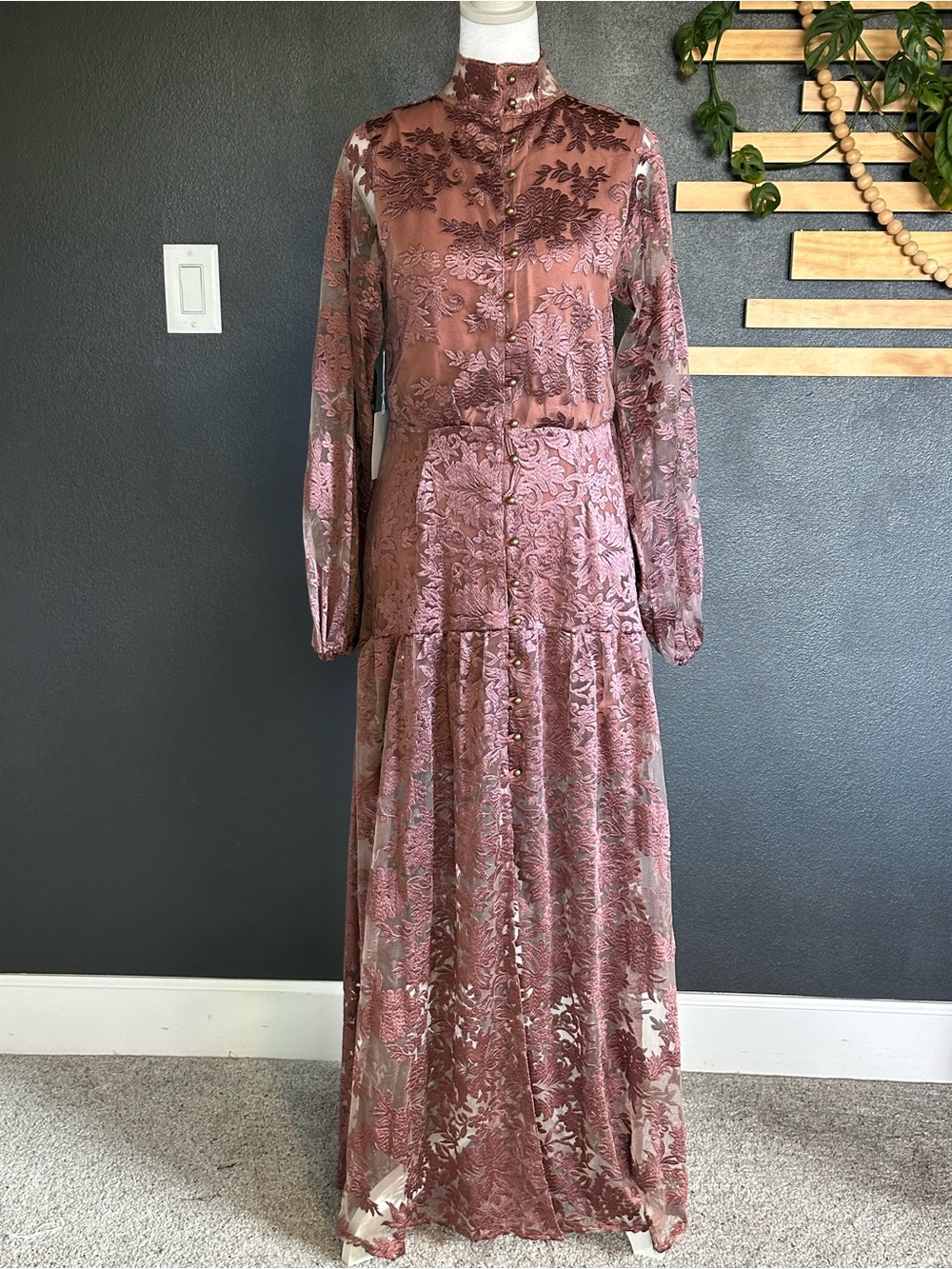 JOYFOLIE Bellana Dress in Rosette | Romantic Embroidered Mesh Maxi Dress | NWT - Picture 5 of 16